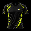 PROTOX CORE X performance tee, front: black with lime slashes and the PX mark on the chest