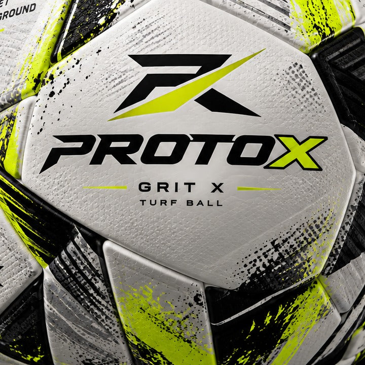 Close-up of the GRIT X panel showing the PROTOX logo and turf ball label