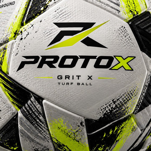 Close-up of the GRIT X panel showing the PROTOX logo and turf ball label